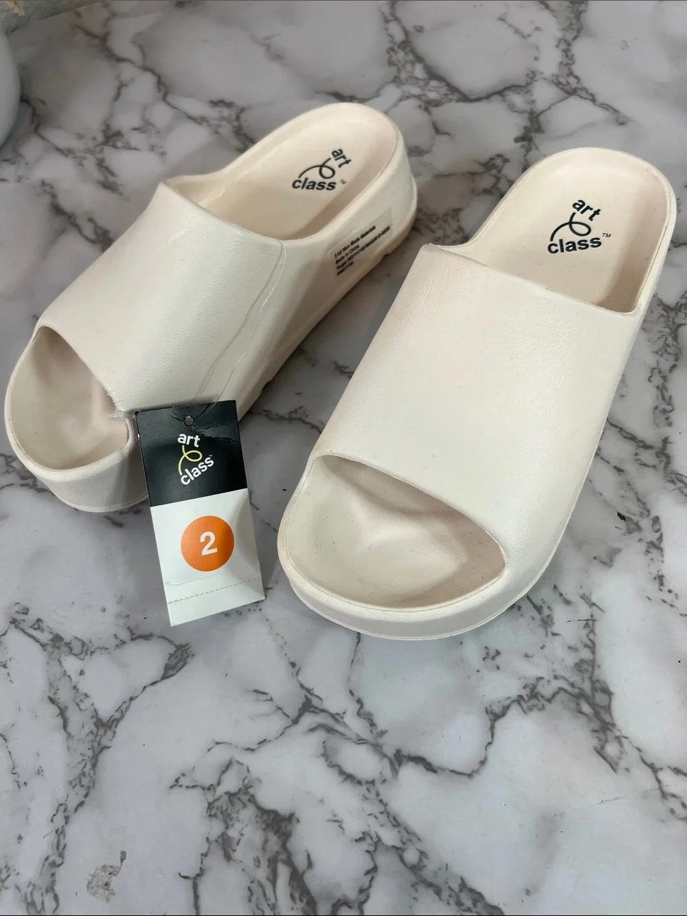 Art Class Girl's White Eddie Platform Slide Sandal Size 2